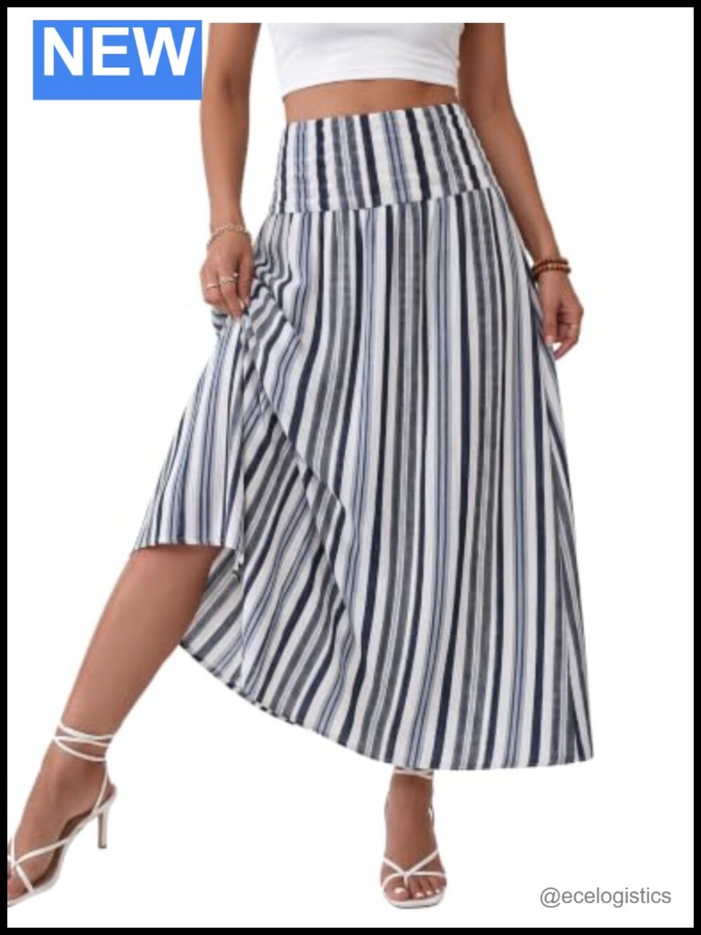 High Waisted Striped Maxi Skirt Flowy A-Line Pleated Women's Long Skirt
